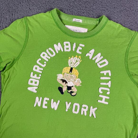 Abercrombie & Fitch Muscle T-Shirt Mens M Green Football Rugby Embroidered - Picture 1 of 9